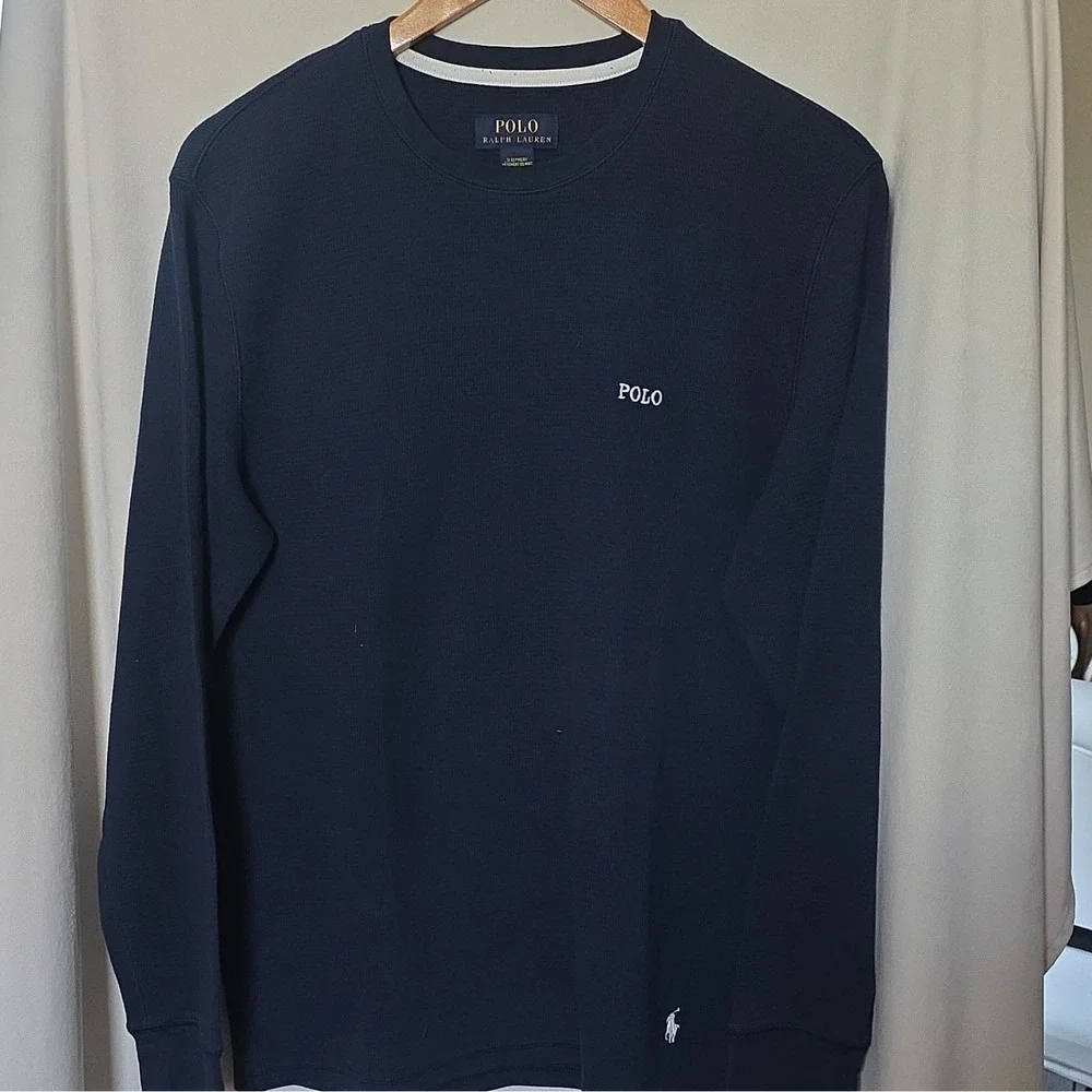 Polo Ralph Lauren Mens Navy Waffle Knit Long Sleeve Crew Neck Pajama Top L